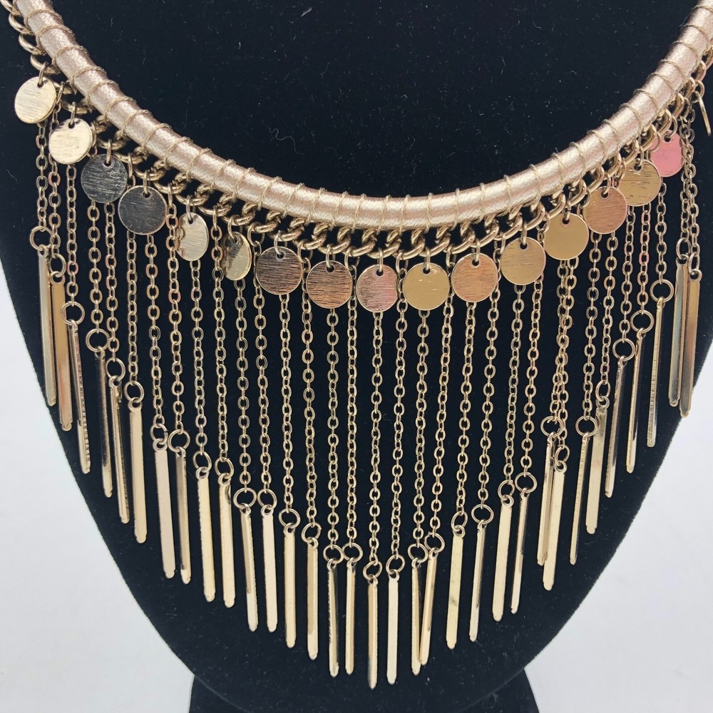 Freedom Unique SilverTone Spike Big Statement Necklace 16" Adjustable choker bib